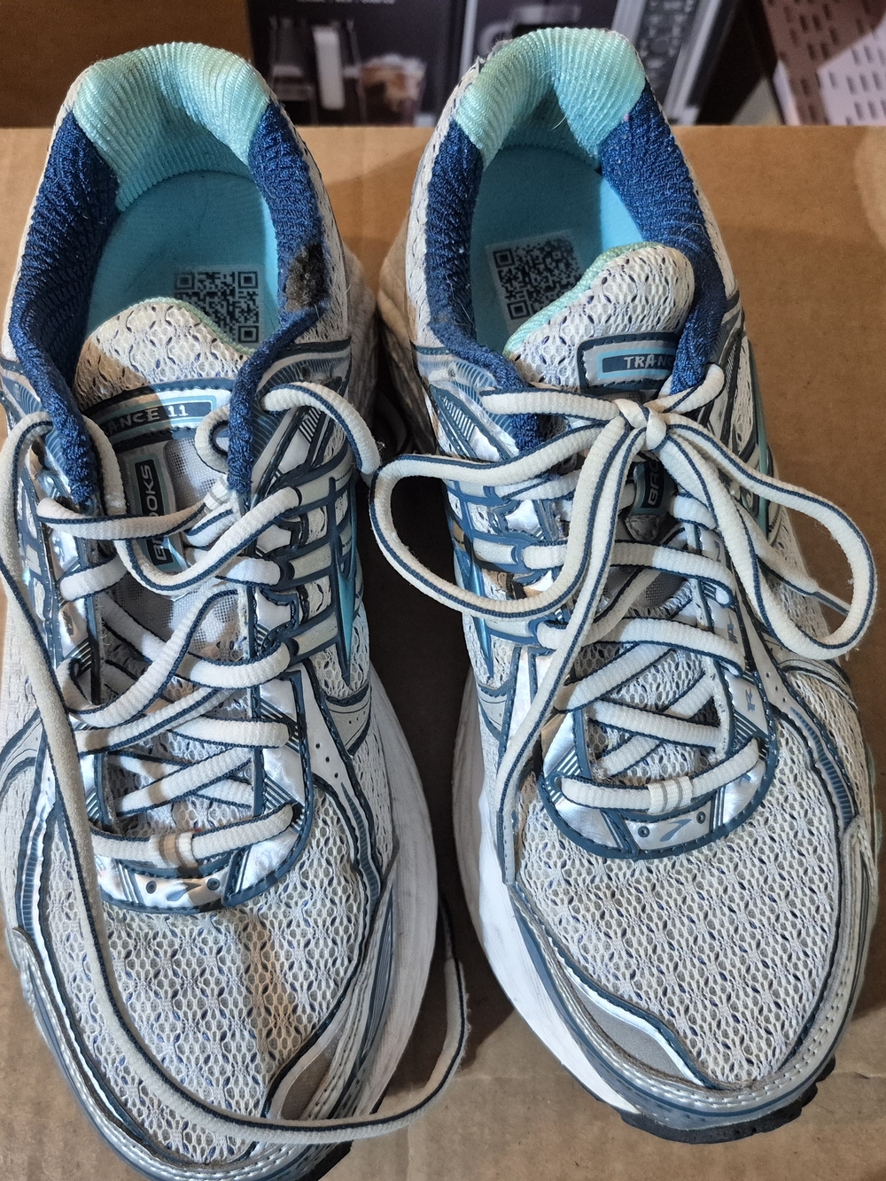 Brooks White and Teal Running Sneakers